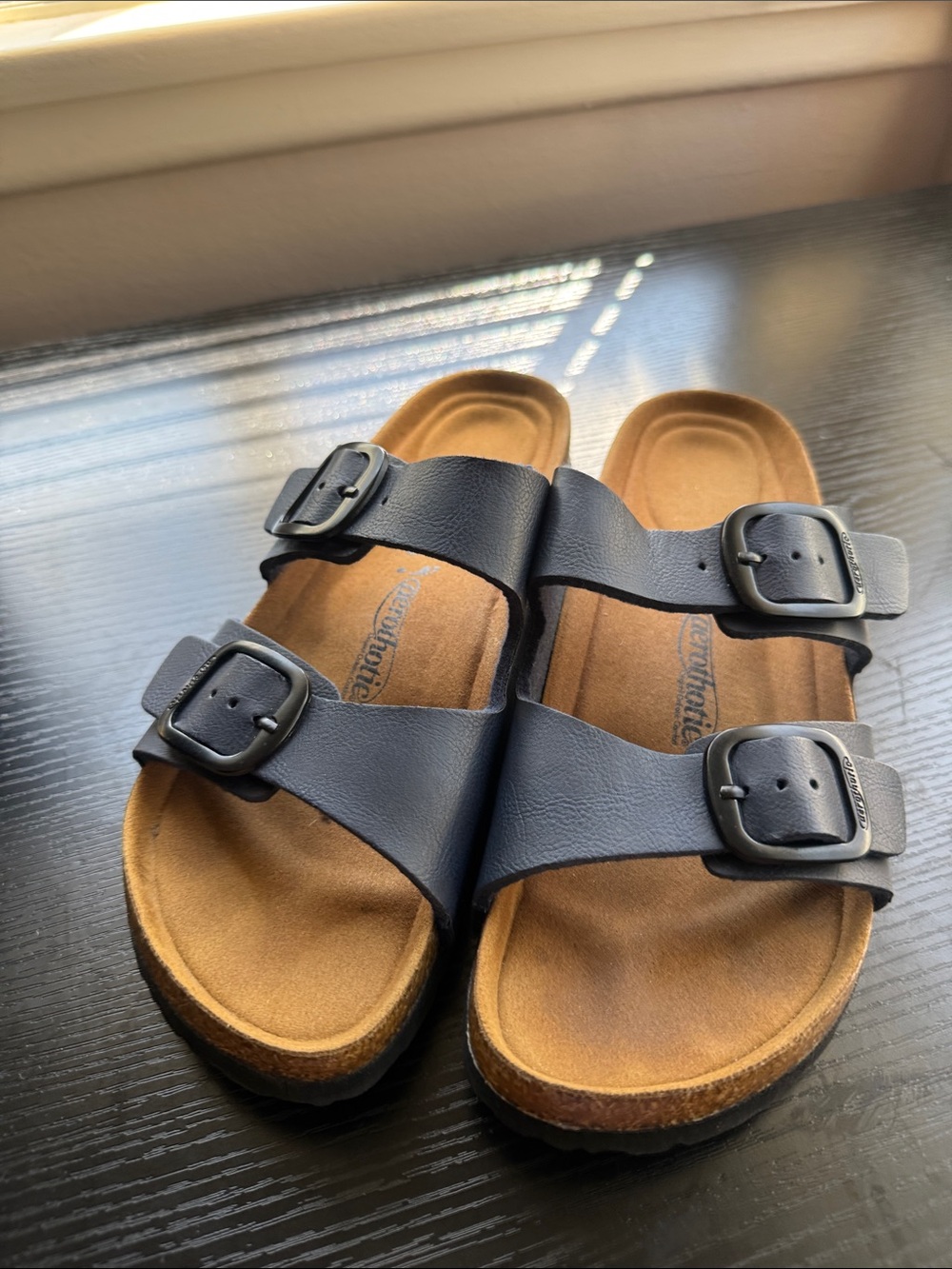 Women's Double-Buckle Black Sandals with Contoured Footbed